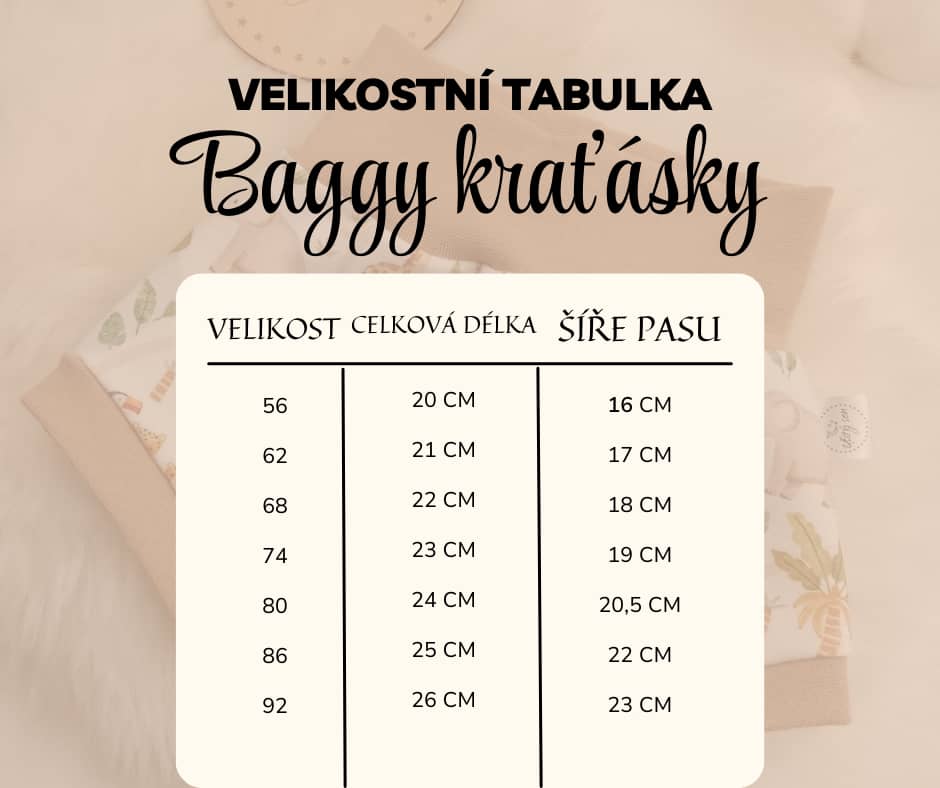 freecompress-Velikostní tabulka baggy kraťásky